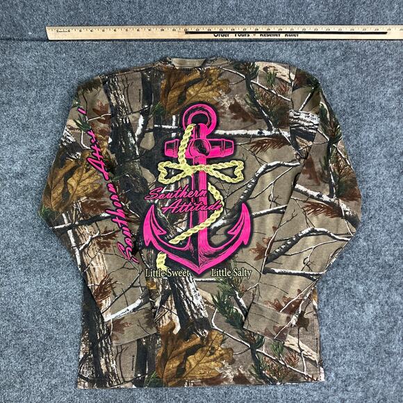 Russell Outdoors T-Shirt Womens M Camo Long Sleeve Pink Southern Logo Hunting - Picture 2 of 7